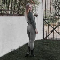 Horze Women's High Waist Bit Print Silicone Full Seat Breeches - Grey -Riding Apparel Store 477112 800 800