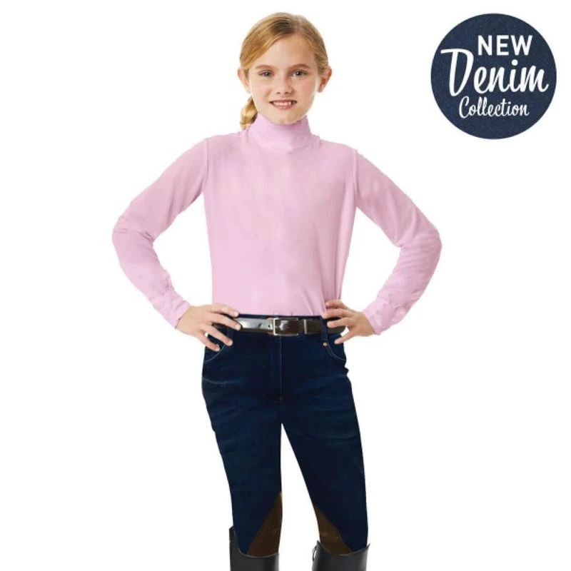 Romfh Kids' Bellita Denim 2 Button Knee Patch Euro Seat Breeches - Classic Dark Denim 3 Romfh Kids' Bellita Denim 2 Button Knee Patch Euro Seat Breeches - Classic Dark Denim