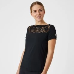 B Vertigo Women's Natalia Boat Neck Shirt W/Lace Detail - Dark Navy -Riding Apparel Store 543912 800 800