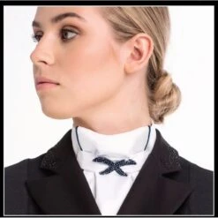 Fair Play Luxy Ready Tied Stock Tie - White/Navy -Riding Apparel Store 594110 800 800