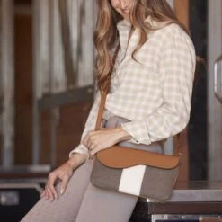 Oughton Vintage Canvas Paddock Crossbody - Timeless Taupe/Caramel -Riding Apparel Store 603832 800 800