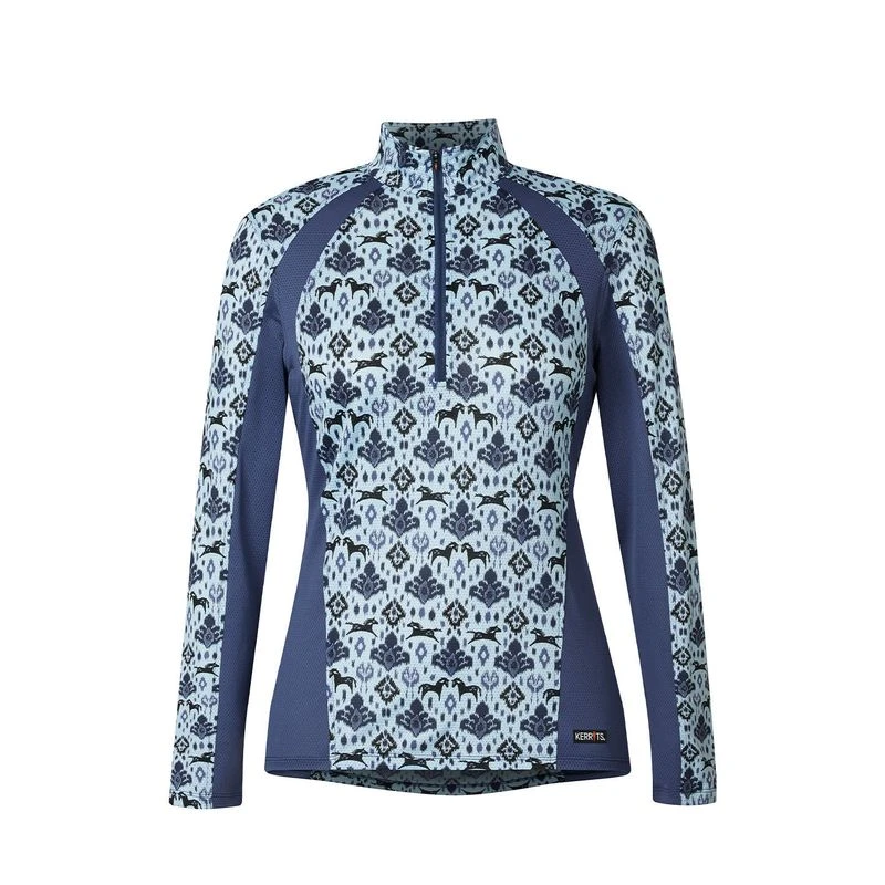 Kerrits Women's Always Cool Print Ice Fil Long Sleeve Shirt - Ink Painted Horse/True Blue 3 Kerrits Women's Always Cool Print Ice Fil Long Sleeve Shirt - Ink Painted Horse/True Blue