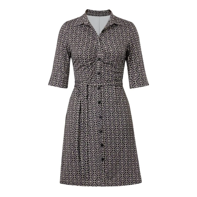 EQL Women's Belted Knit Dress - Black Bit Geo 6 EQL Women's Belted Knit Dress - Black Bit Geo - Image 4