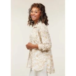 EQL Women's Soft Touch Print Button Up Shirt - Latte Countryside -Riding Apparel Store 650519 800 800