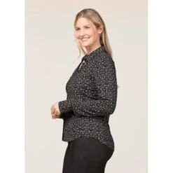 EQL Women's Ruched Button Front Long Sleeve Shirt - Black Mixed Bits -Riding Apparel Store 698716 800 800