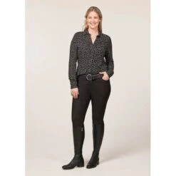 EQL Women's Ruched Button Front Long Sleeve Shirt - Black Mixed Bits -Riding Apparel Store 698718 800 800