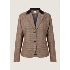 EQL Women's Chelsea Houndstooth Plaid Blazer - Camel/Black