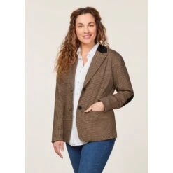 EQL Women's Chelsea Houndstooth Plaid Blazer - Camel/Black -Riding Apparel Store 700397 800 800